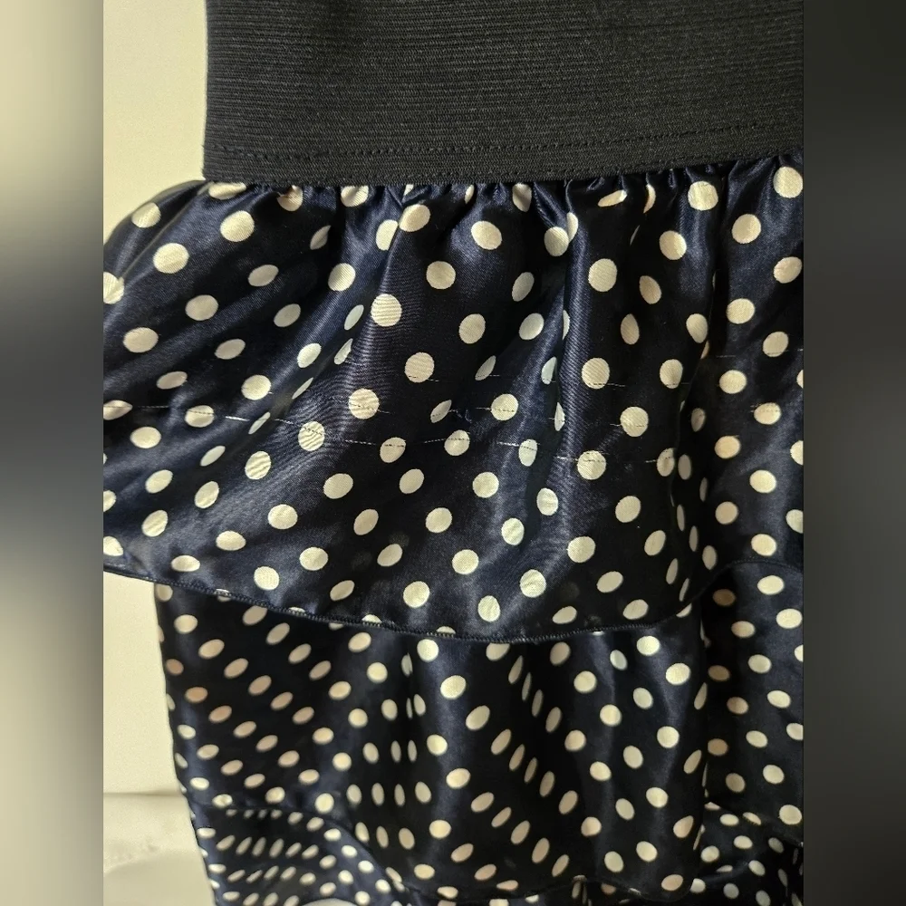 Vintage Beverly Hills Princess Girls Tank Dress – Navy Blue with Polka Dot Skirt